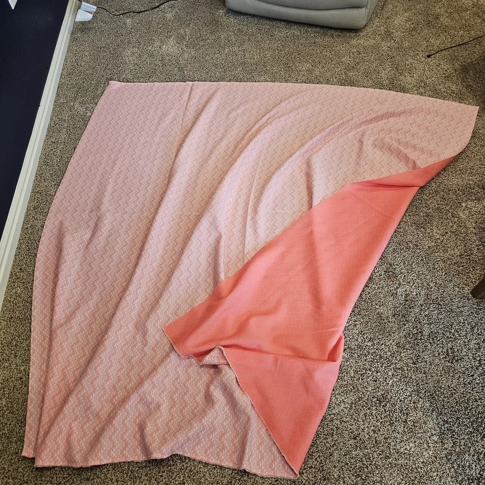 1970s Vintage Pink Orange Salmon Geometric Linear Polyester Fabric Yardage #69